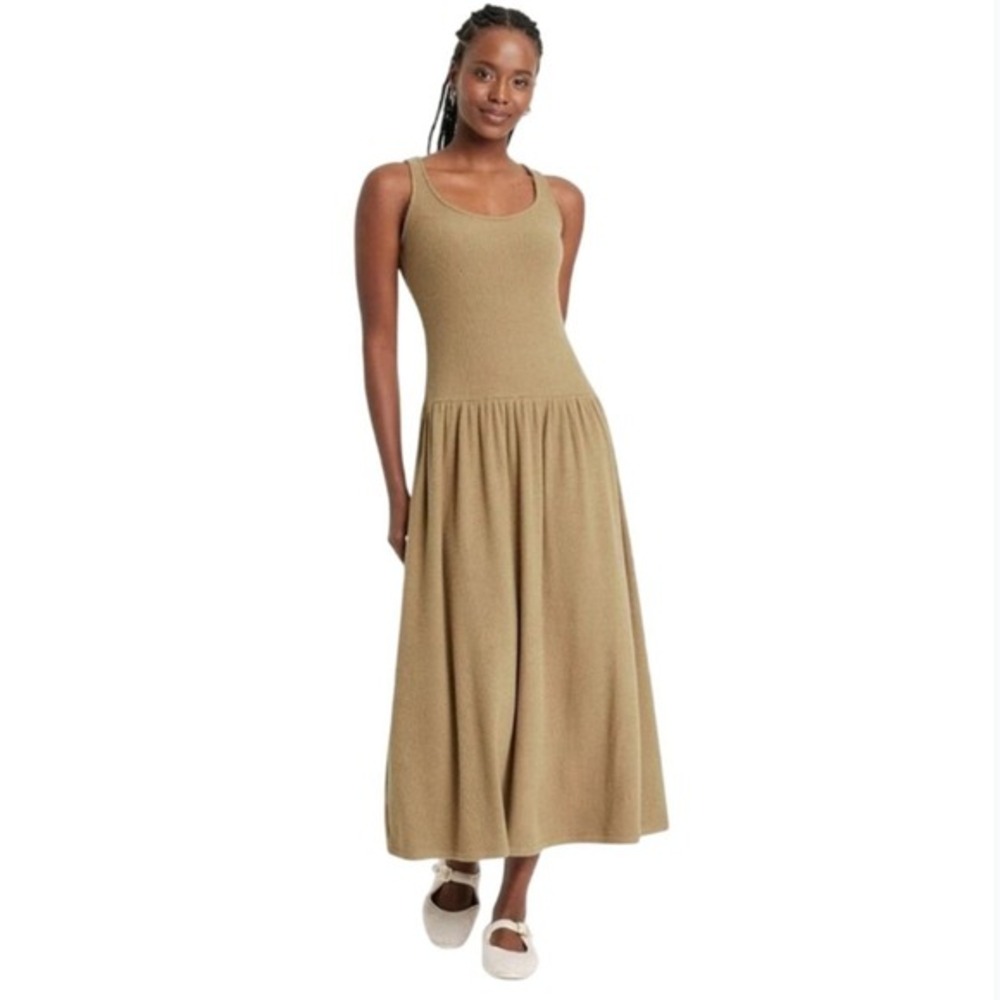 Universal Thread Women's Ribbed Drop Waist Knit Midi Slip Dress Brown Size L